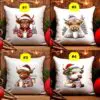 Highland Cow'S Cozy Christmas Pillow Covers