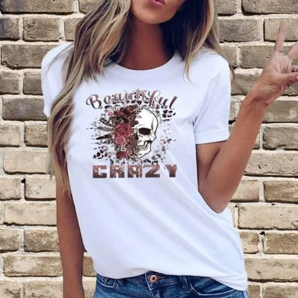 Beautiful Crazy Tshirt With Flower Skull