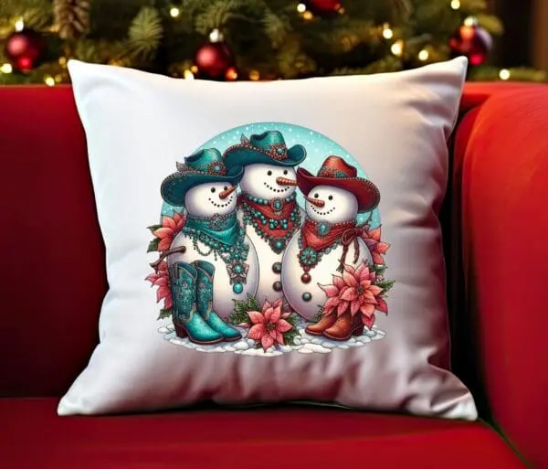 Boho Snowmen Accent Pillow