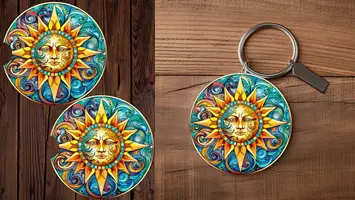 Boho Sun Car Coasters And Keyring Bundle