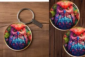 Colorful Owl Car Coasters and Keyring Bundle