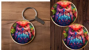 Colorful Owl Car Coasters And Keyring Bundle