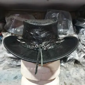 Cowboy Skull Black Crocodile Leather Hat