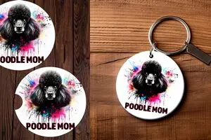 Poodle Mom Car Coasters and Keyring Bundle