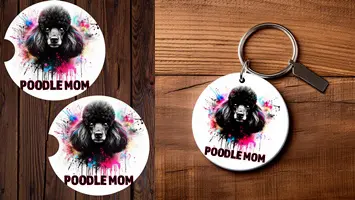 Poodle Mom Car Coasters And Keyring Bundle