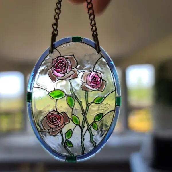 Radiant Dollhouse Miniature Pink Roses Suncatcher