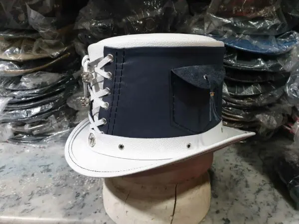 Steampunk Victorian White Leather Top Hat