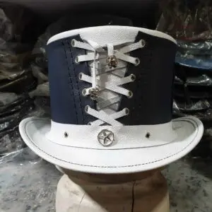 Steampunk Victorian White Leather Top Hat