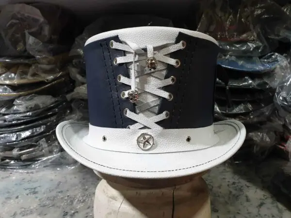 Steampunk Victorian White Leather Top Hat