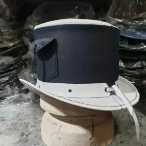 Steampunk Victorian White Leather Top Hat