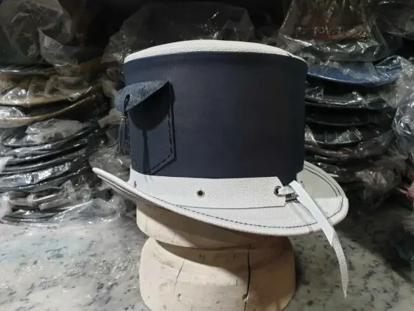 Steampunk Victorian White Leather Top Hat