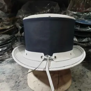 Steampunk Victorian White Leather Top Hat