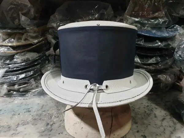 Steampunk Victorian White Leather Top Hat