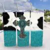 Teal Cowhide Cross 20Oz Tumbler