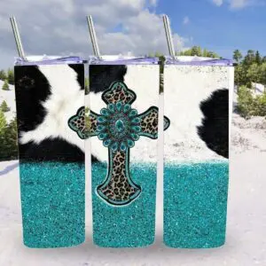 Teal Cowhide Cross 20oz Tumbler