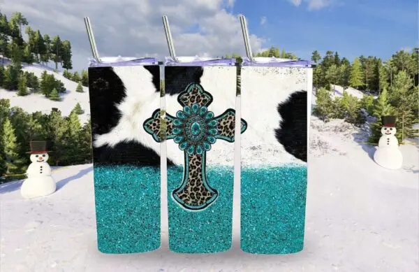 Teal Cowhide Cross 20Oz Tumbler