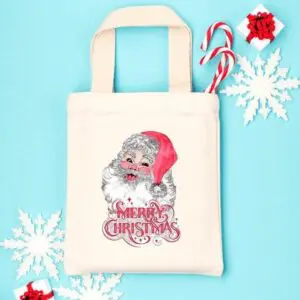 Canvas Christmas Tote With Santa Graphics