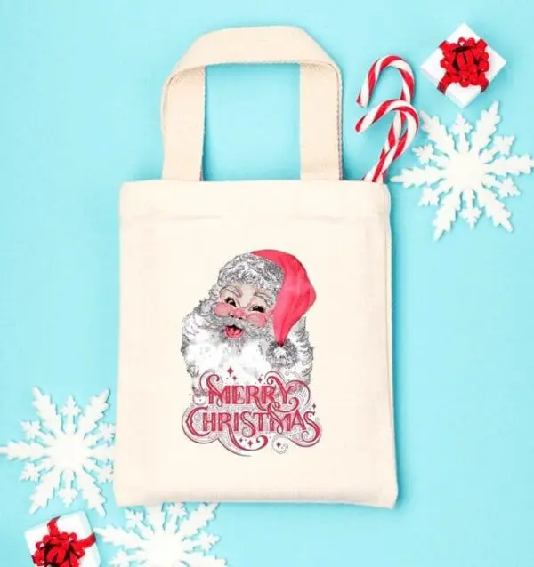 Canvas Christmas Tote With Santa Graphics