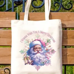 Christmas Tote Bag With Pink Santa Graphics