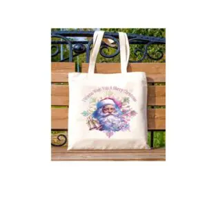 Christmas Tote Bag With Pink Santa Graphics