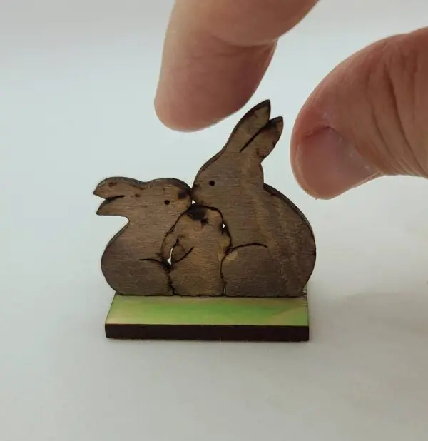 Cuddly Dollhouse Miniature Brown Bunny Family Carving (Green Base)