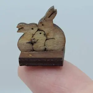 Adorable Dollhouse Miniature Brown Bunny Family Carving