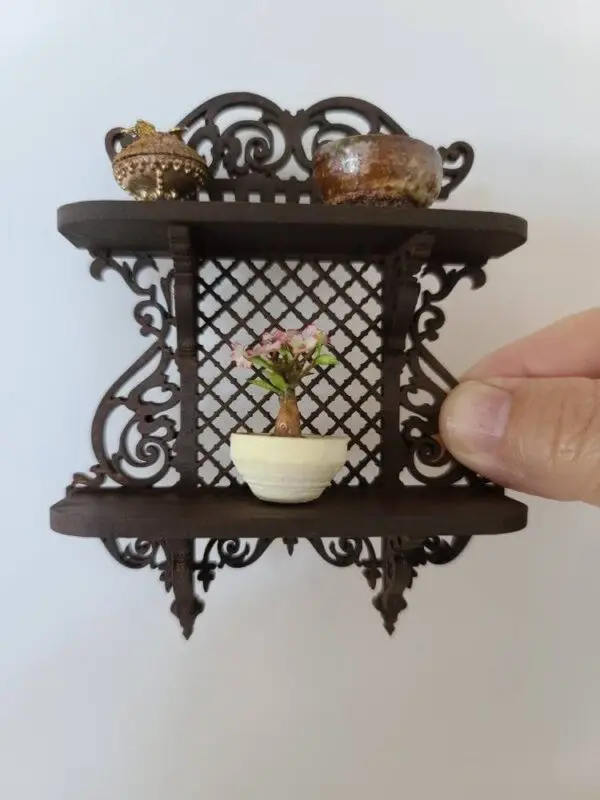 Decorative Dollhouse Lattice Double Wooden Shelf