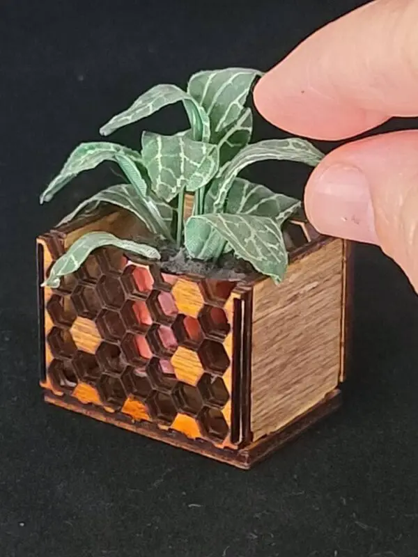 Unique Miniature Dollhouse Wooden Honeycomb Crate Planter Box