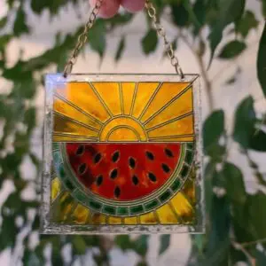 Gorgeous Square Miniature Faux Stained Glass Watermelon Sun Catcher