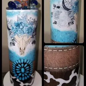 Teal Cow Tumbler With Decor Lid