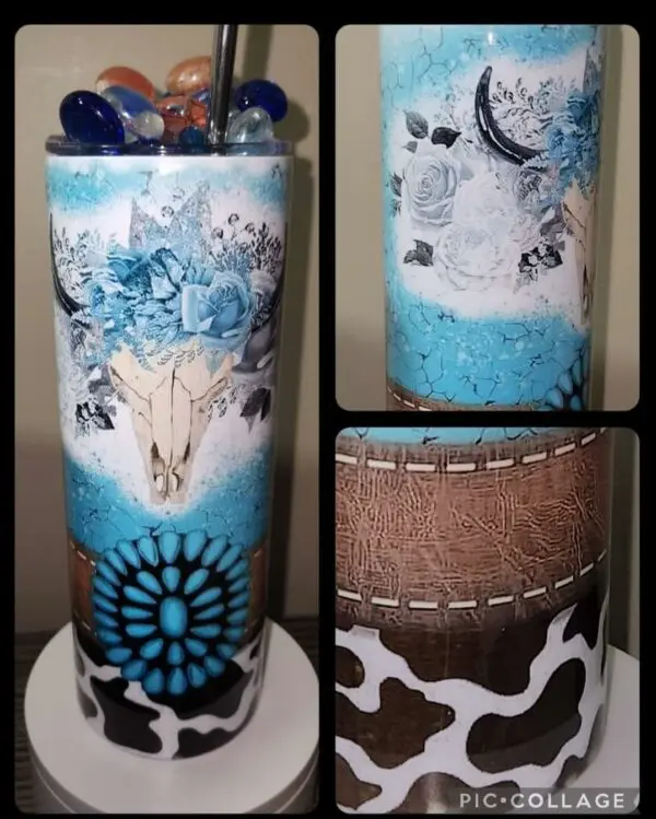 Teal Cow Tumbler With Decor Lid