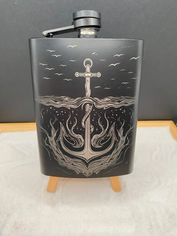 Gorgeous Laser Engraved Anchor Image On A Stainless Steel Flask