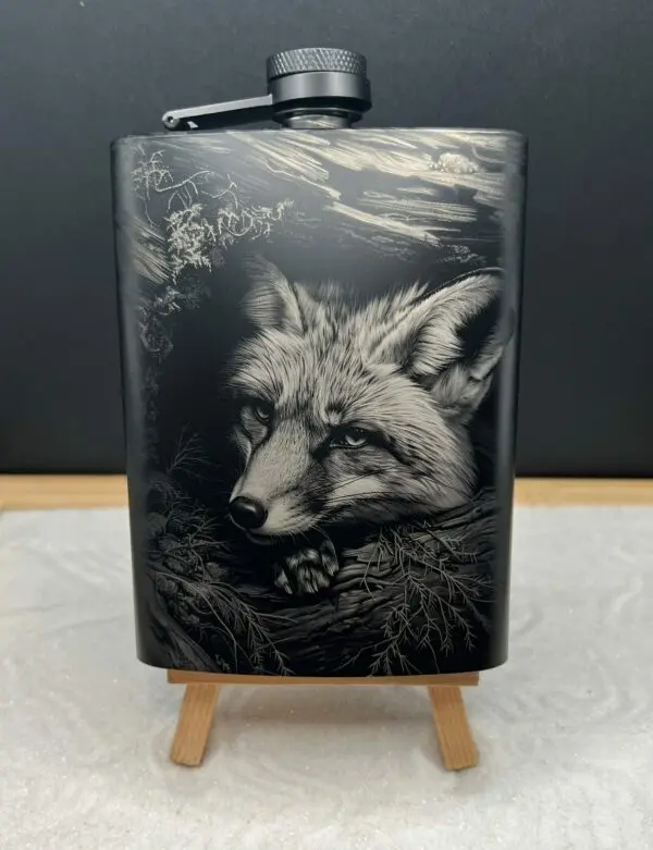 Beautiful Laser Engraved Fox Image On A Stainless Steel Flask