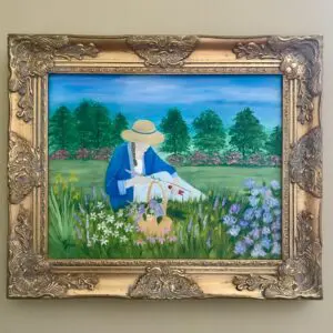 Exquisite Lady in Her Garden Original Oil Painting