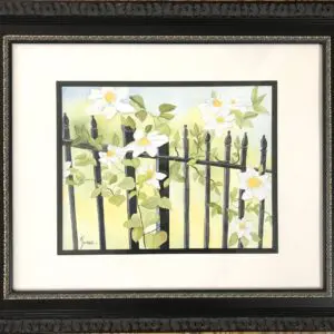 Magnificent Original Watercolor Clematis Flower on an Iron Fence Painting