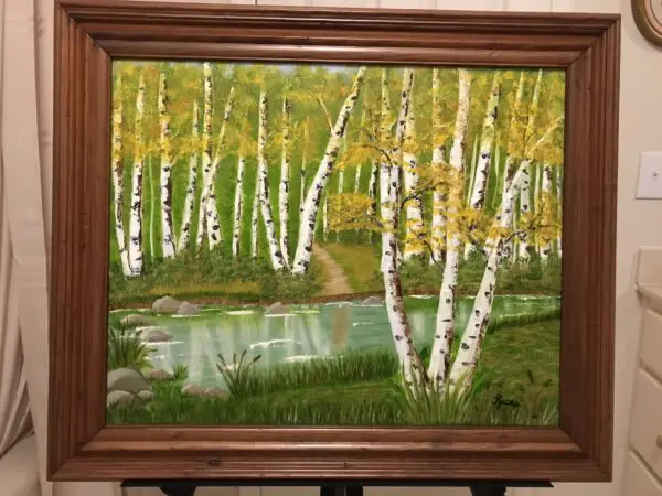 Creekside Birch Trees Original Oil Painting