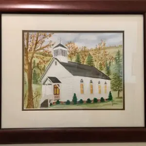 Charming Watercolor Little Country Church Painting