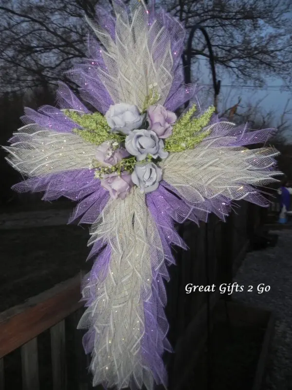 Elegant Handmade Lilac And White Cross Wreath