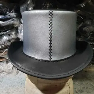 Gothic Red Eye Skull Mens Black Leather Top Hat