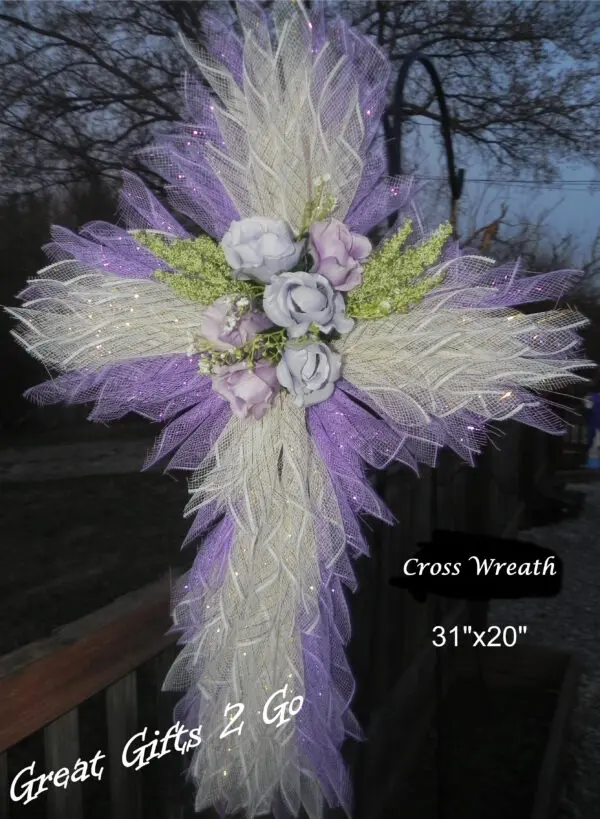 Handmade Lilac And White Cross Wreath