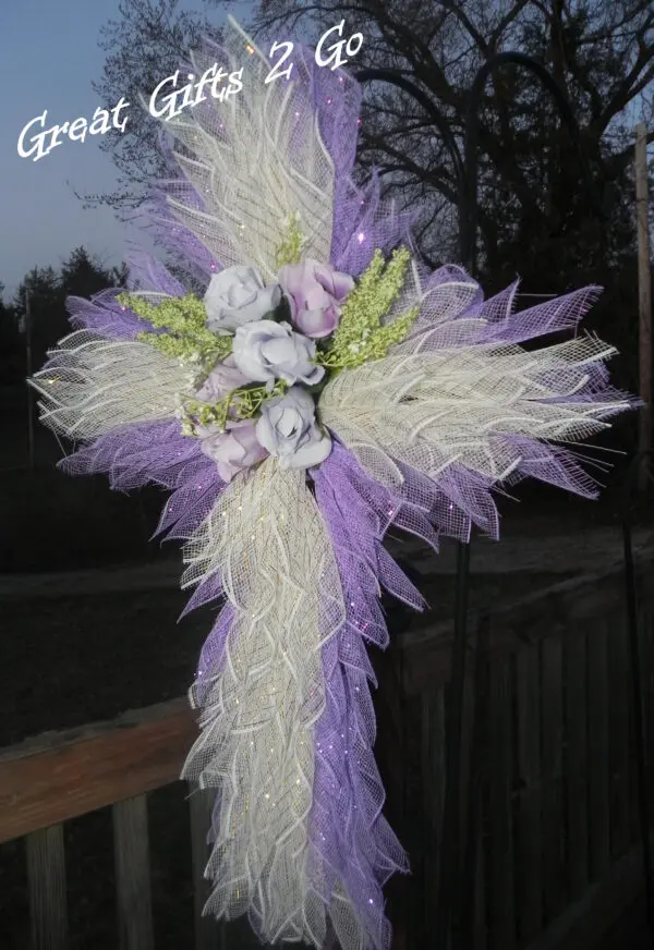 Handmade Lilac And White Cross Wreath