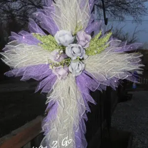 Handmade Lilac And White Cross Wreath