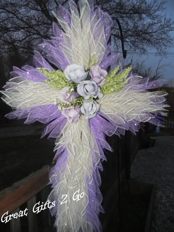 Handmade Lilac And White Cross Wreath