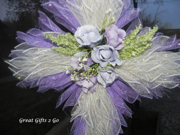 Handmade Lilac And White Cross Wreath