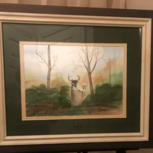 Magnificent Watercolor Painting of a Buck and A Doe