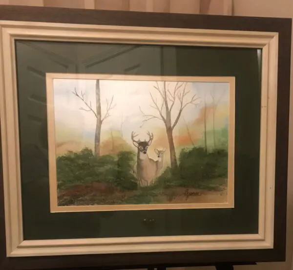 Magnificent Watercolor Painting Of A Buck And A Doe