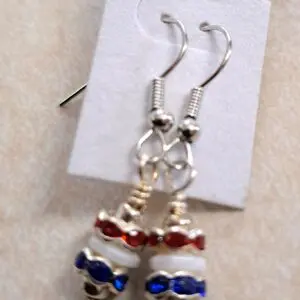 Patriotic Crystal and Glass Dangle Earrings