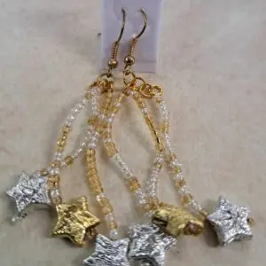 Silver and Gold Star Dangle Earrings