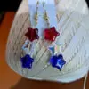 Gorgeous Red White And Blue Star Glass Dangle Earrings