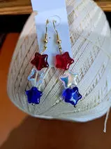 Gorgeous Red White and Blue Star Glass Dangle Earrings